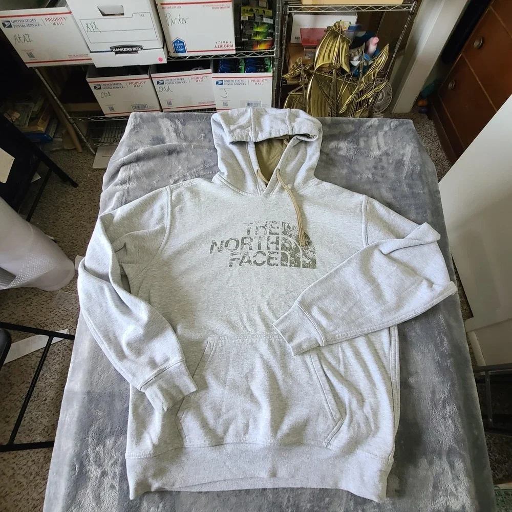 North Face Mrns Medium Pullover Hoodie Gray/ Green  Outdoora‎ Hiking